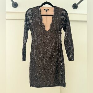 Express Black Sequin Long Sleeve Dress